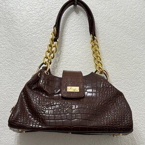 Vintage Isabella Adams Genuine Leather Brown With Gold Chain Handbag